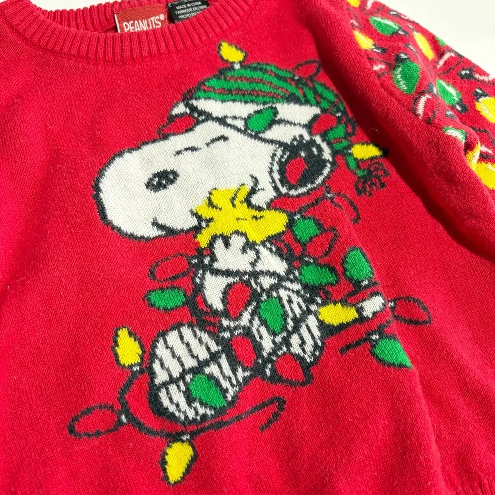 Peanuts Snoopy Baby Christmas Sweater Size 6-9 Months Red Holiday Lights Knit - Picture 2 of 7